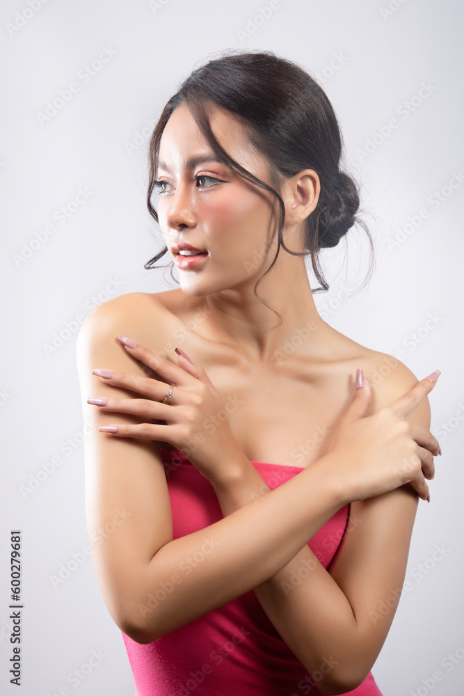 Beautiful gorgeous 20s mid aged mature woman looking at camera isolated on white. Healthy face skin care beauty, skincare cosmetics, cosmetology concept Beautiful gorgeous 20s mid aged mature woman looking at camera isolated on white. Healthy face skin care beauty, skincare cosmetics, cosmetology concept