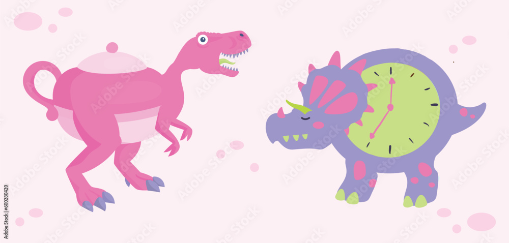 Obraz premium Cute Girly Tea-Rex and Snoozy Triceratop Dinos