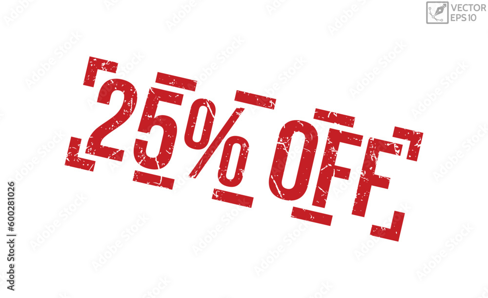 25% Off Red Rubber grunge Stamp vector design. 25% Off Red Rubber grunge Stamp vector design.