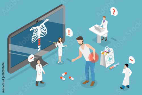 3D Isometric Flat Vector Conceptual Illustration of Backache, Suffering From Spine Pain