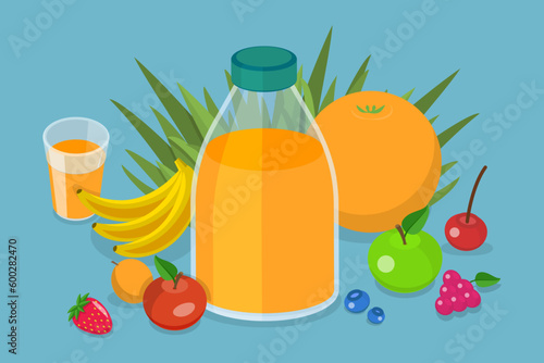3D Isometric Flat Vector Conceptual Illustration of Fruit Juice, Natural Berry Blend.