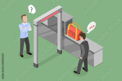 3D Isometric Flat Vector Conceptual Illustration of Baggage Scaning, Airline Transportation Safety