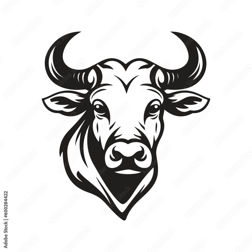 zebu mascot, vintage logo line art concept black and white color, hand drawn illustration