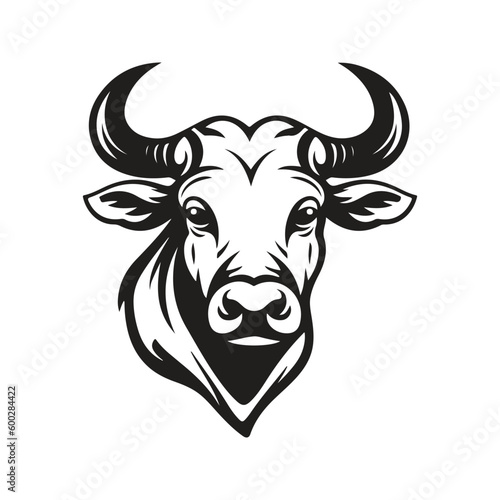 zebu mascot, vintage logo line art concept black and white color, hand drawn illustration photo