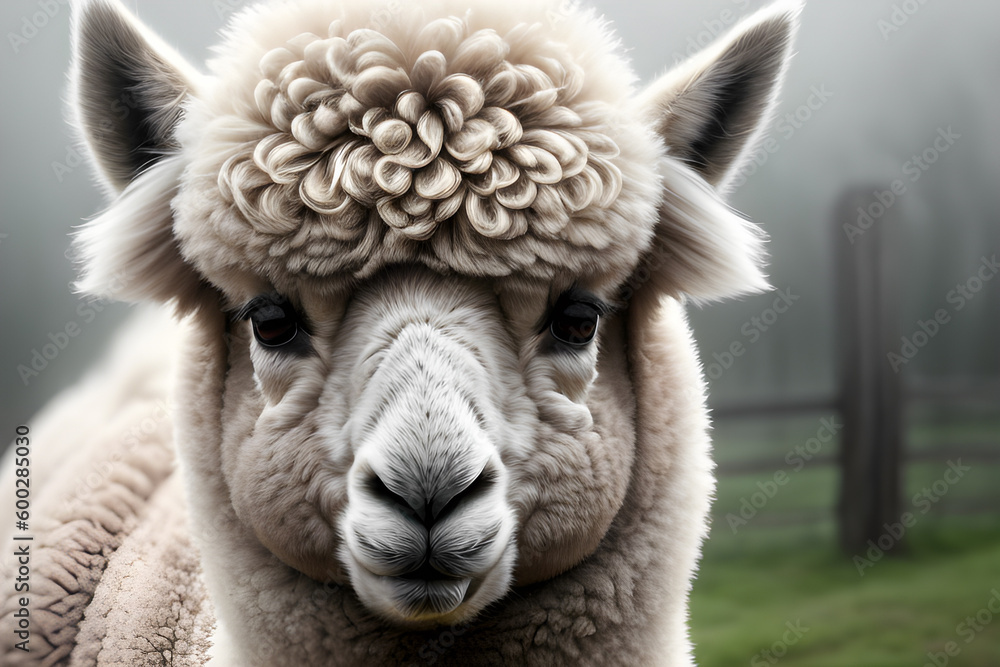 Very beautiful alpacas in the fog and with beautiful lighting. Generative AI Very beautiful alpacas in the fog and with beautiful lighting. Generative AI