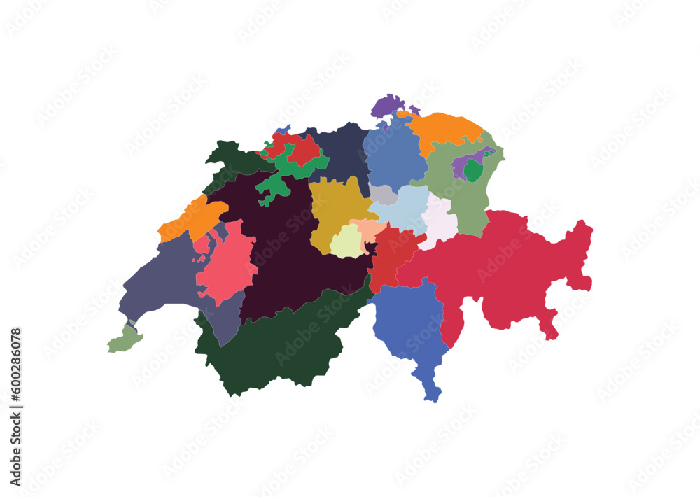 Map of Switzerland cantons. Detailed colored map of Switzerland cantons