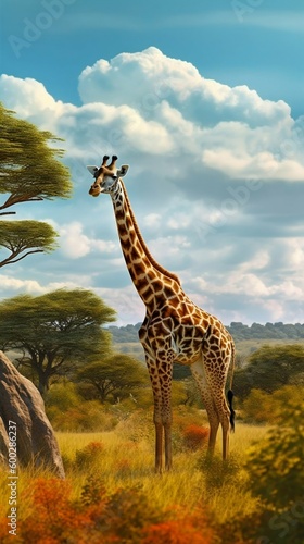 Giraffe Standing Tall in the African Savannah. Generative ai