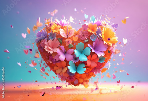 A heart-shaped flower bouquet, the heart of colorful flowers