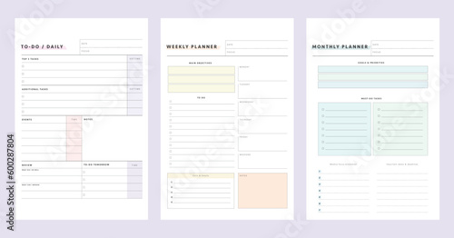 3 set of daily, week, monthly planner. Plan your day make dream happen.