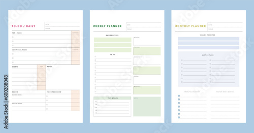 3 set of daily, week, monthly planner. Plan your day make dream happen.
