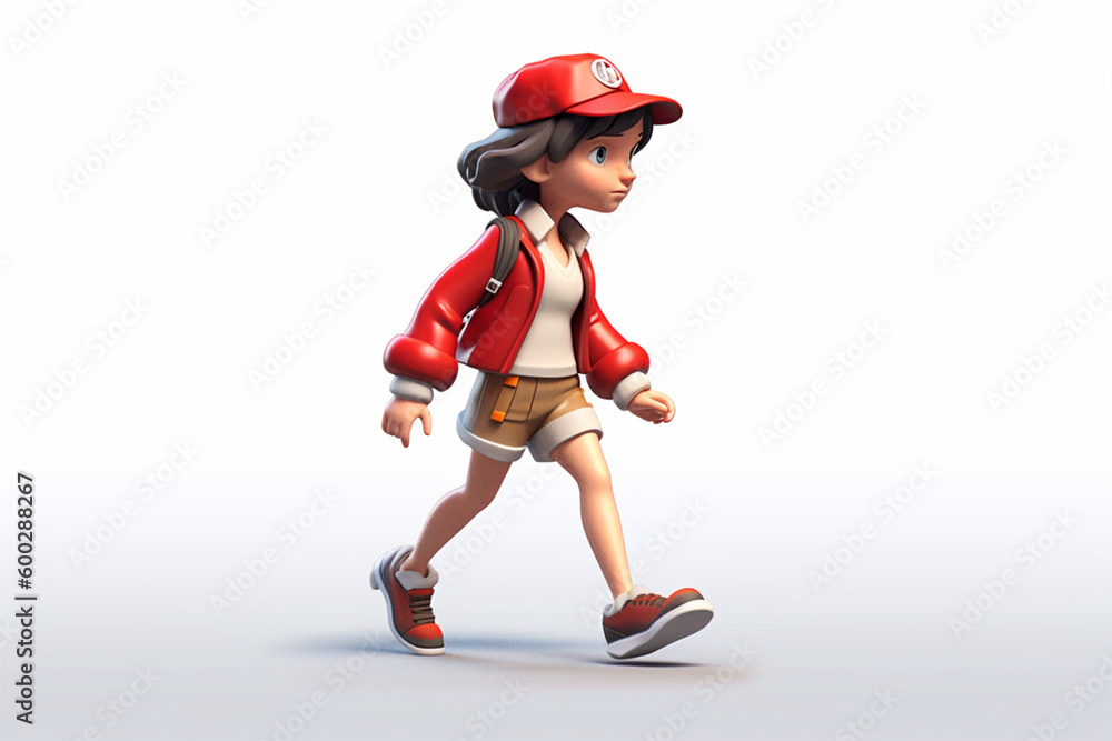 Girl walking icon 3d, generative ai