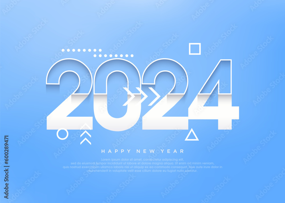 Happy new year 2024 number 3d in blue and yellow.