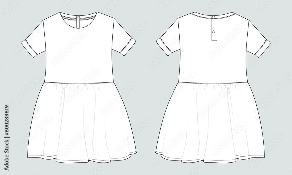 Baby girls Tops and Skirt dress design technical Flat sketch vector ...