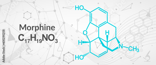 Morphine chemical formula. Morphine chemical molecular structure.