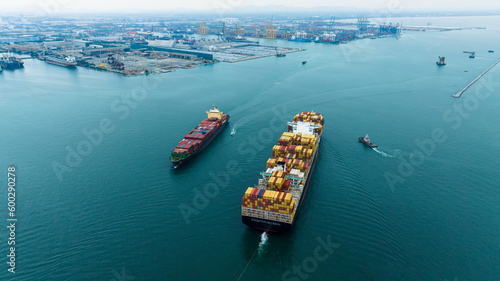 cargo container ship carrying in sea to import export goods and distributing products to dealer and consumers across asia pacific worldwide, global business and industry delivery service  by ship
