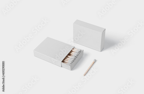 Blank matchbox mock up template isolated on white background, 3D illustration, 3D rendering.