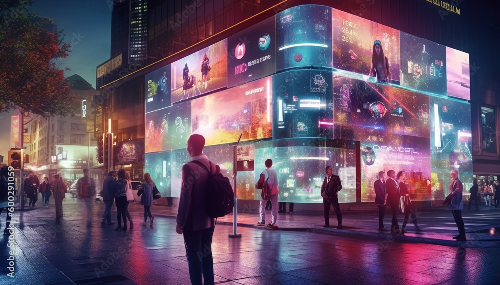Smart City Street Corner with Real-time Displays and Holographic Overlays in High-tech Style, Amidst Urban Landscape - Generative AI Smart City Street Corner with Real-time Displays and Holographic Overlays in High-tech Style, Amidst Urban Landscape - Generative AI