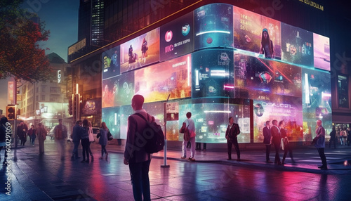 Smart City Street Corner with Real-time Displays and Holographic Overlays in High-tech Style, Amidst Urban Landscape - Generative AI © Bot Maestro