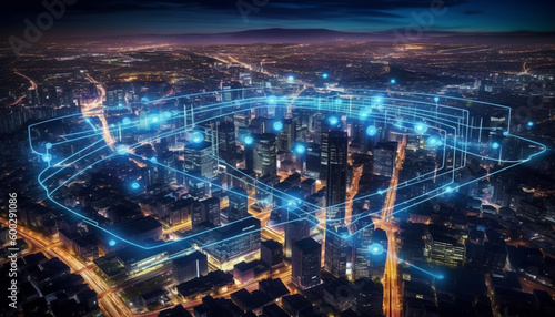 Smart City s Central Hub with Advanced Communication Networks and Efficient Infrastructure Systems in Complex Urban Control Center - Generative AI