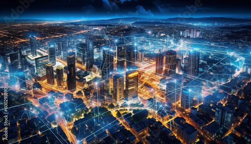 Smart City's Central Hub: Efficient Connected Infrastructure and Advanced Communication Networks in a Technologically Advanced Control Center - Generative AI photo
