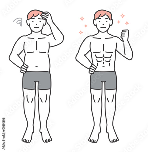 ダイエット(筋トレ)に成功した男性のベクターイラスト素材／マッチョ／ボディケア