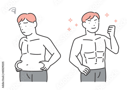 ダイエット(筋トレ)に成功した男性のベクターイラスト素材／マッチョ／ボディケア