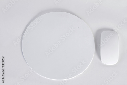 Blank white square mouse pad mock up front view, isolated, 3d rendering. Empty mat with computer mouse mockup. 3D illustration.