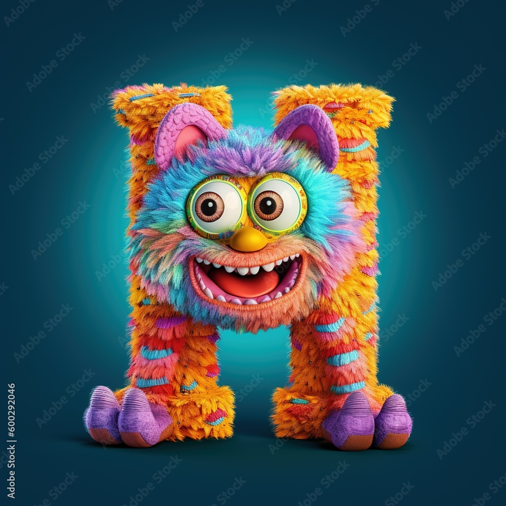 crazy mad funny cute tiny Monster In the form of the letter H, generative AI illustration crazy mad funny cute tiny Monster In the form of the letter H, generative AI illustration