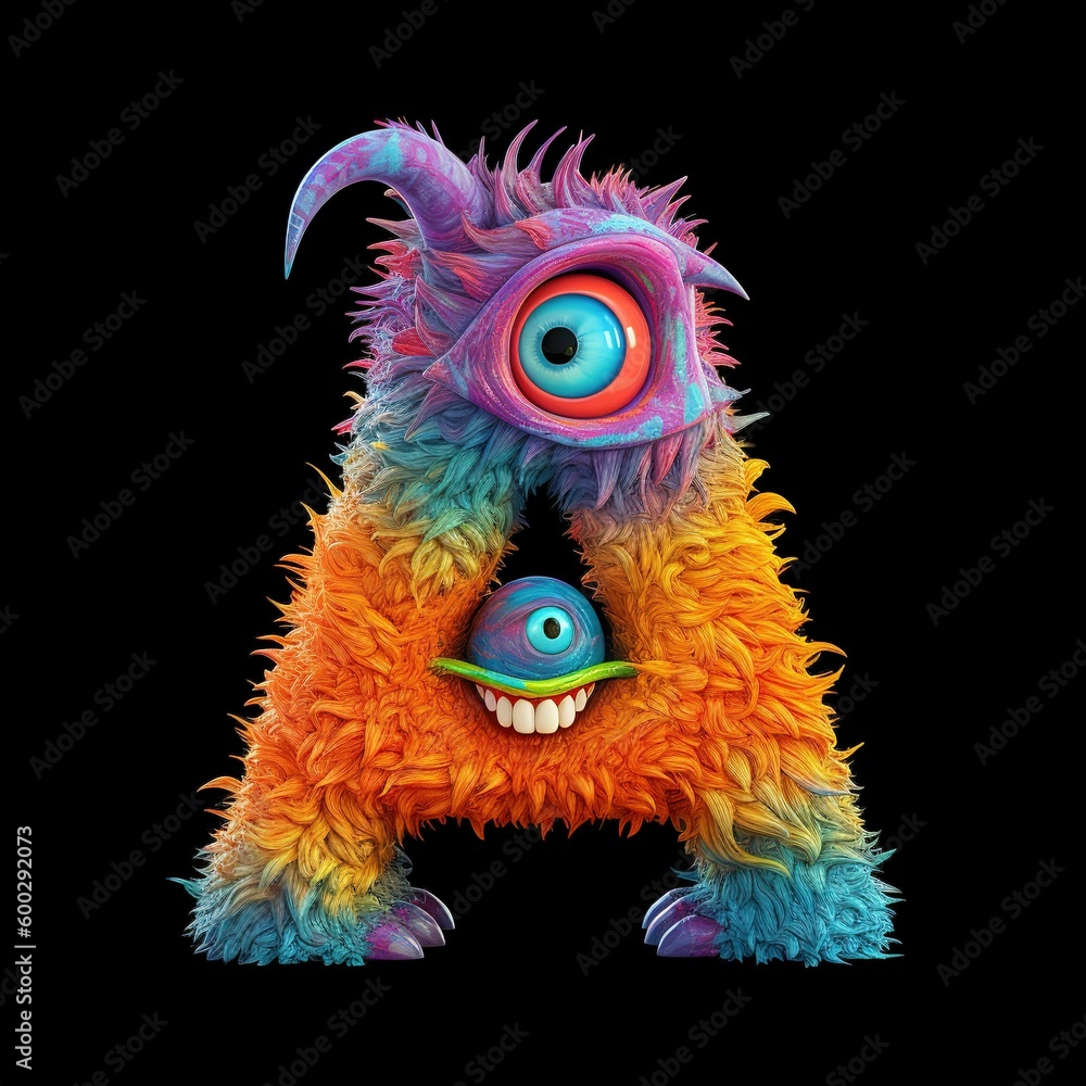 Fototapeta premium crazy mad funny cute tiny Monster In the form of the letter A, created with generative AI technology