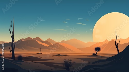 2d desert daylight landscape background vector  blue sky  flat vector Generated ai