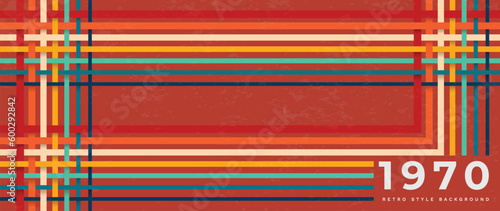 Abstract retro 70s background vector. Colorful vintage 1970 grunge stylish wallpaper with lines, stripes shapes. Illustration design suitable for poster, banner, decorative, wall art.