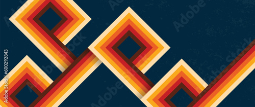 Abstract retro 70s background vector. Colorful vintage 1970 grunge stylish wallpaper with lines, stripes, square shapes. Illustration design suitable for poster, banner, decorative, wall art.
