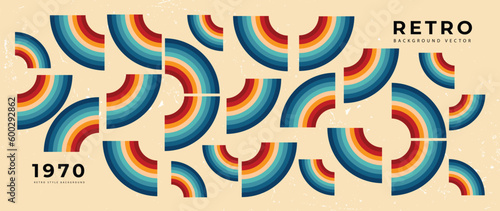 Abstract retro 70s background vector. Colorful vintage 1970 grunge stylish wallpaper with lines, stripes, curve shapes. Illustration design suitable for poster, banner, decorative, wall art.