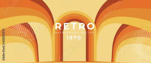 Abstract retro 70s background vector. Colorful vintage 1970 stylish wallpaper with lines, stripes, curve, circle shapes. Illustration design suitable for poster, banner, decorative, wall art.