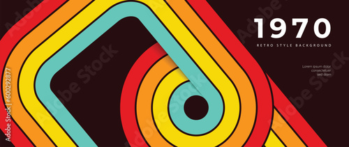 Abstract retro 70s background vector. Colorful vintage 1970 stylish wallpaper with lines, stripes, curve, circle shapes. Illustration design suitable for poster, banner, decorative, wall art.
