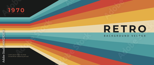 Abstract retro 70s background vector. Colorful vintage 1970 stylish wallpaper with lines, stripes shapes. Illustration design suitable for poster, banner, decorative, wall art.
