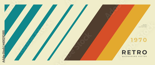Abstract retro 70s background vector. Colorful vintage 1970 stylish wallpaper with lines, stripes shapes. Illustration design suitable for poster, banner, decorative, wall art.