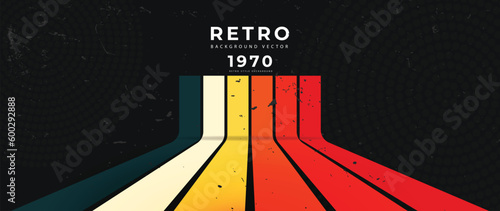 Abstract retro 70s background vector. Colorful vintage 1970 grunge stylish wallpaper with lines, stripes shapes. Illustration design suitable for poster, banner, decorative, wall art.