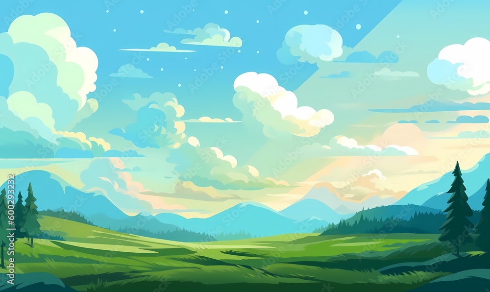 Beautifull daylight landscape background vector, blue sky, flat vector Generated ai