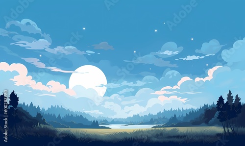 Beautifull daylight landscape background vector  blue sky  flat vector Generated ai