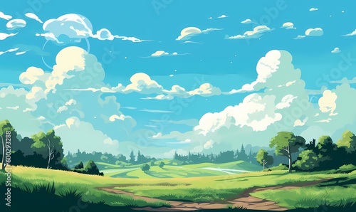 Beautifull daylight landscape background vector  blue sky  flat vector Generated ai