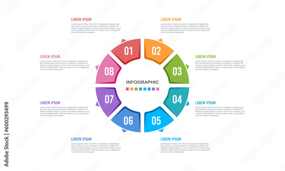 Circle infographic template 8 steps or options. Vector illustration.