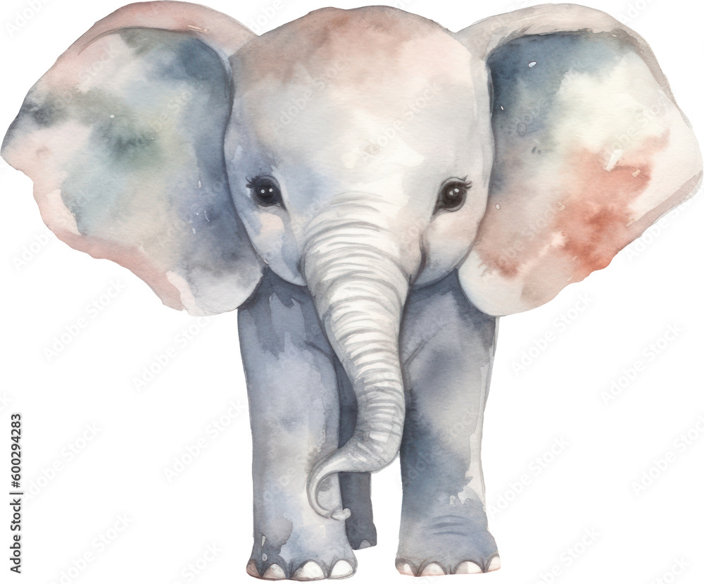 Cute Elephant Watercolor Illustration. Generative AI