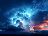 Blue thunderstorm sky with lightning strikes with Generative AI Technology