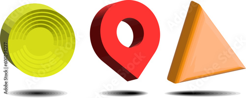 3d Geometry shapes. Elements for design. Isolated vector objects. Mark GPS, triangular and Cylindrical.