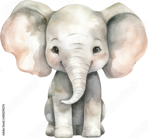 Cute Elephant Watercolor Illustration. Generative AI