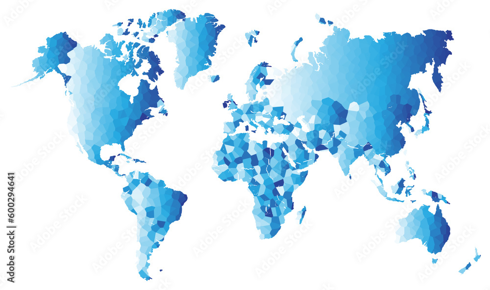 Fototapeta premium outline of the world mass in blue with light shining on the top section. World map vector, isolated on white background. Flat Earth annual report, infographics.