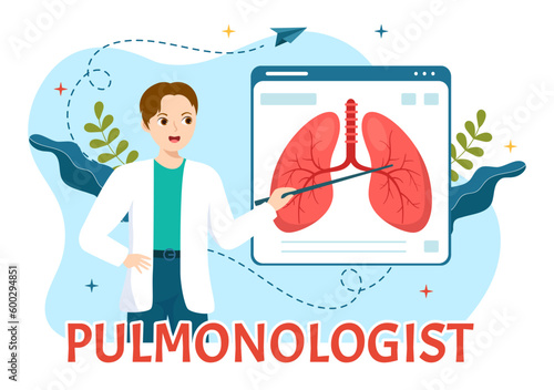 Pulmonologist Vector Illustration with Doctor Pulmonology, Lungs Respiratory System Examination and Treatment in Flat Cartoon Hand Drawn Templates