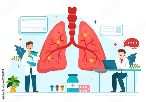Pulmonologist Vector Illustration with Doctor Pulmonology, Lungs Respiratory System Examination and Treatment in Flat Cartoon Hand Drawn Templates