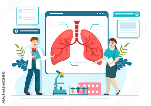 Pulmonologist Vector Illustration with Doctor Pulmonology, Lungs Respiratory System Examination and Treatment in Flat Cartoon Hand Drawn Templates